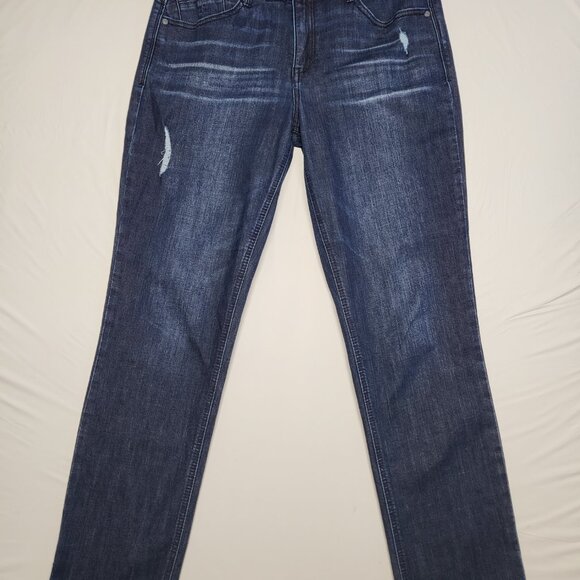 Democracy Jeans Ab Solution Womens Size 8 Distressed Tummy Panel Pockets Blue - Picture 2 of 16
